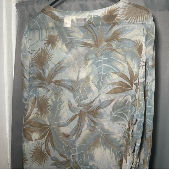 Tommy Bahama Blue and Brown Leaf Print Silk Sheer Blouse XL - Picture 16 of 16